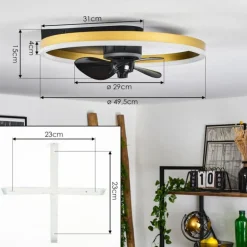 Ventilateur de plafond Oleiro LED Or, Noir, Blanc, 1 lumière, Télécommandes