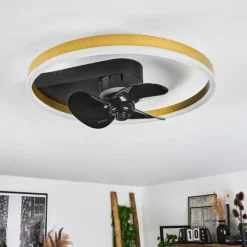 Ventilateur de plafond Oleiro LED Or, Noir, Blanc, 1 lumière, Télécommandes