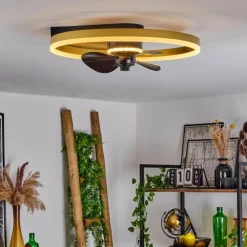 Ventilateur de plafond Oleiro LED Or, Noir, Blanc, 1 lumière, Télécommandes