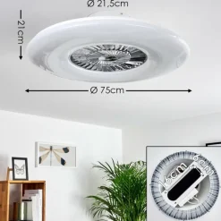 Ventilateur de plafond Petrovac LED Chrome, Blanc, 1 lumière, Télécommandes