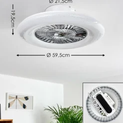 Ventilateur de plafond Petrovac LED Chrome, Blanc, 1 lumière, Télécommandes