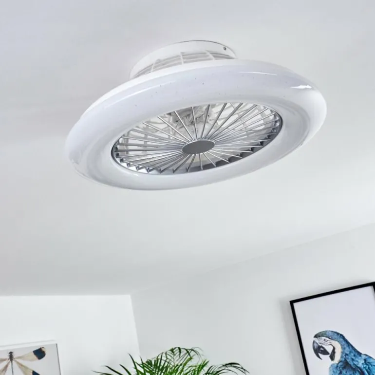Ventilateur de plafond Piraeus LED Titane, Blanc, 1 lumière, Télécommandes