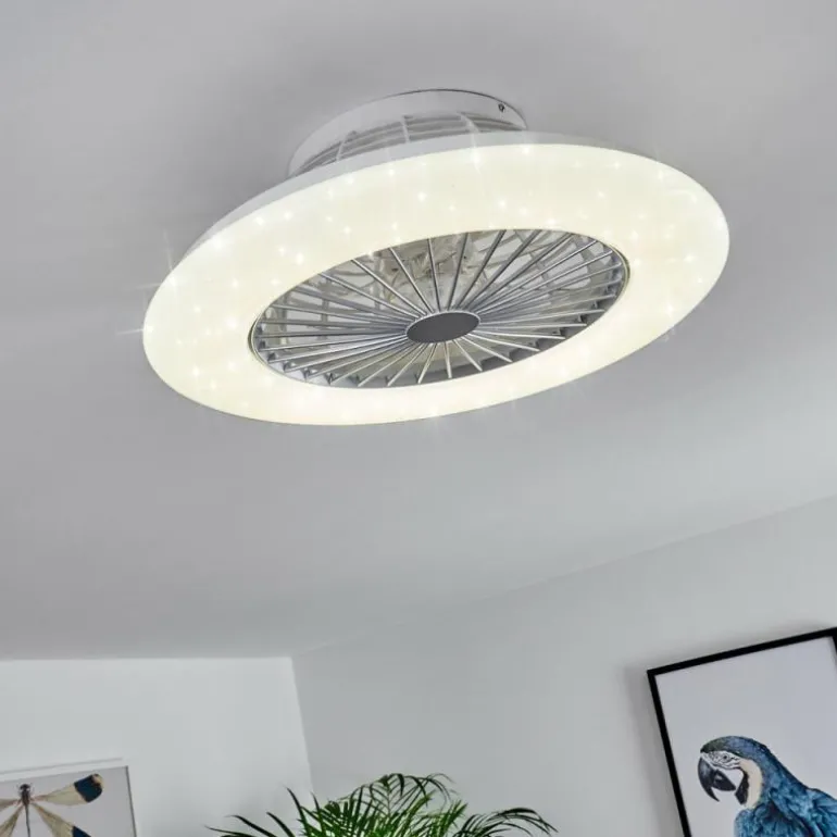 Ventilateur de plafond Piraeus LED Titane, Blanc, 1 lumière, Télécommandes
