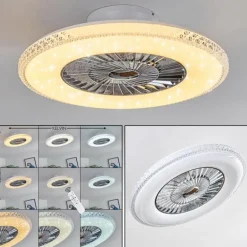 Ventilateur de plafond Piacenza LED Chrome, Blanc, 1 lumière, Télécommandes