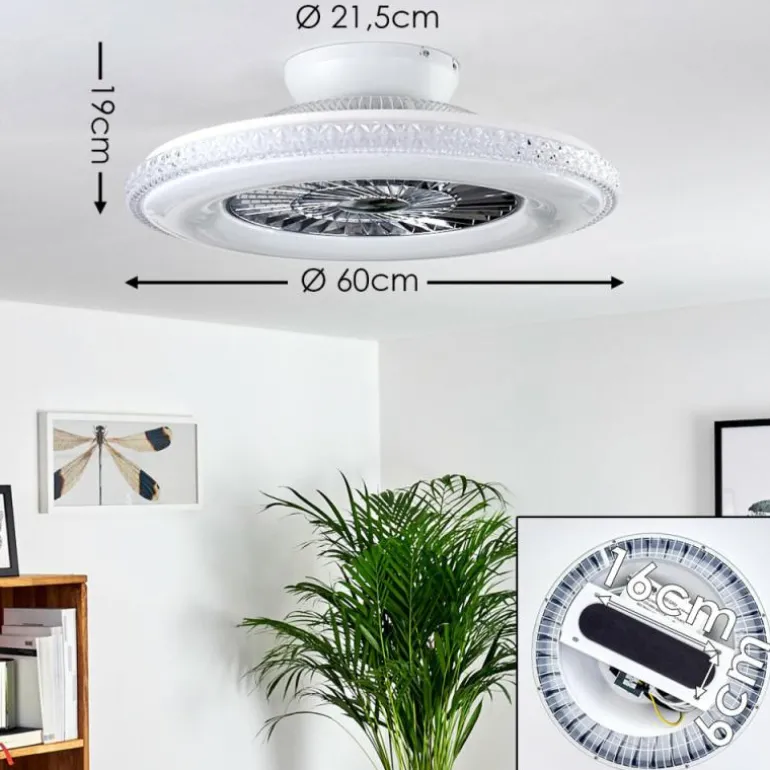 Ventilateur de plafond Piacenza LED Chrome, Blanc, 1 lumière, Télécommandes