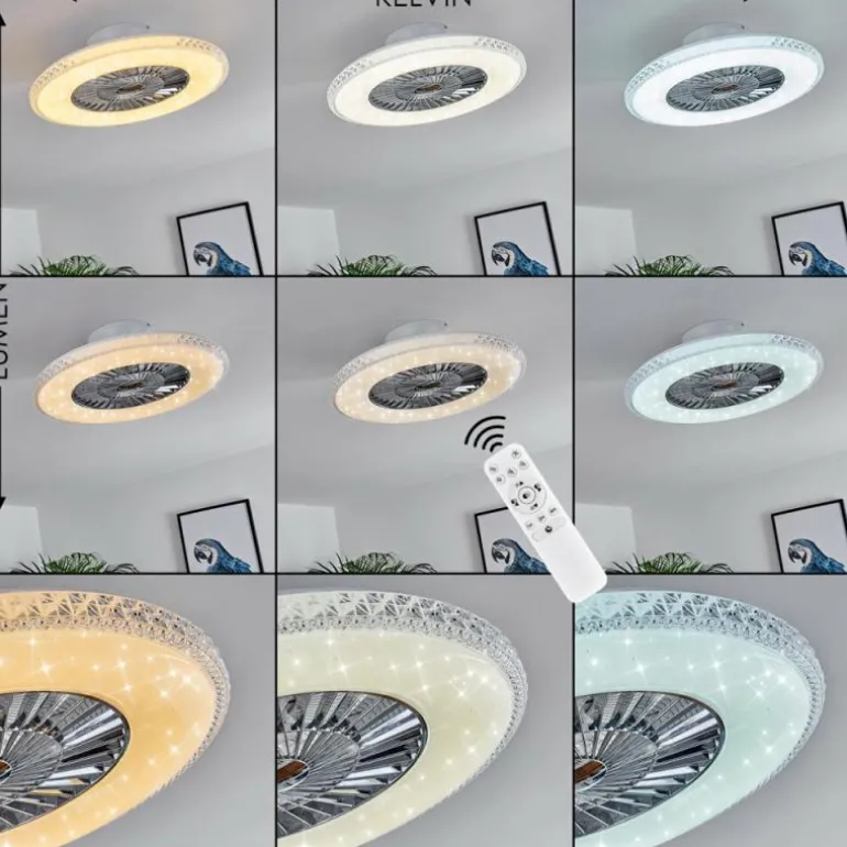 Ventilateur de plafond Piacenza LED Chrome, Blanc, 1 lumière, Télécommandes