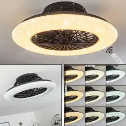 Ventilateur de plafond Piraeus LED Noir, 1 lumière, Télécommandes