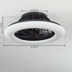 Ventilateur de plafond Piraeus LED Noir, 1 lumière, Télécommandes