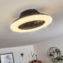 Ventilateur de plafond Piraeus LED Noir, 1 lumière, Télécommandes