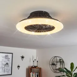 Ventilateur de plafond Piraeus LED Noir, 1 lumière, Télécommandes