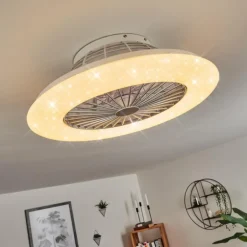 Ventilateur de plafond Piraeus LED Blanc, 1 lumière, Télécommandes, Changeur de couleurs