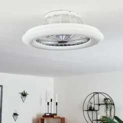 Ventilateur de plafond Piraeus LED Blanc, 1 lumière, Télécommandes, Changeur de couleurs