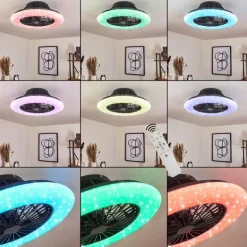 Ventilateur de plafond Pireaus LED Noir, 1 lumière, Télécommandes, Changeur de couleurs