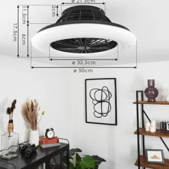 Ventilateur de plafond Pireaus LED Noir, 1 lumière, Télécommandes, Changeur de couleurs