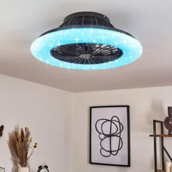 Ventilateur de plafond Pireaus LED Noir, 1 lumière, Télécommandes, Changeur de couleurs