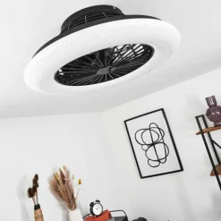 Ventilateur de plafond Pireaus LED Noir, 1 lumière, Télécommandes, Changeur de couleurs