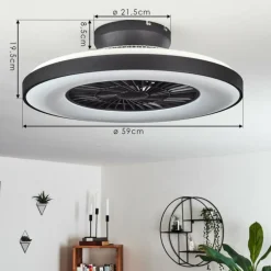 Ventilateur de plafond Qualiano LED Noir, Blanc, 1 lumière, Télécommandes