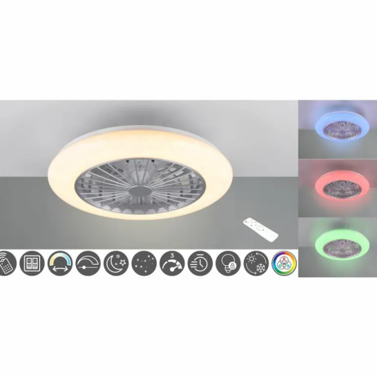 Ventilateur de plafond Reality Stralsund LED Titane, 2 lumières, Télécommandes