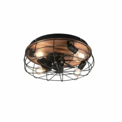Ventilateur de plafond Reality Trondheim Couleur bois, Noir, 4 lumières, Télécommandes