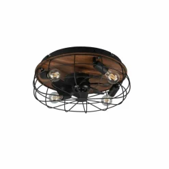 Ventilateur de plafond Reality Trondheim Couleur bois, Noir, 4 lumières, Télécommandes