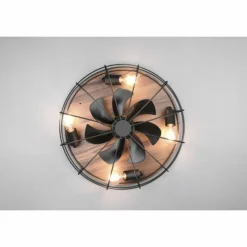 Ventilateur de plafond Reality Trondheim Couleur bois, Noir, 4 lumières, Télécommandes