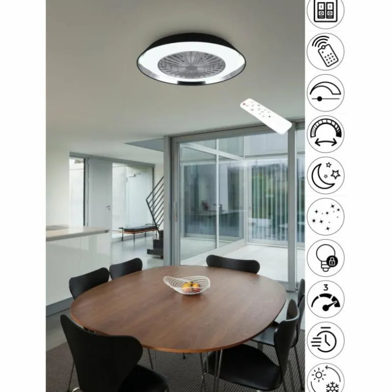 Ventilateur de plafond Reality VARBERG LED Noir, 1 lumière, Télécommandes