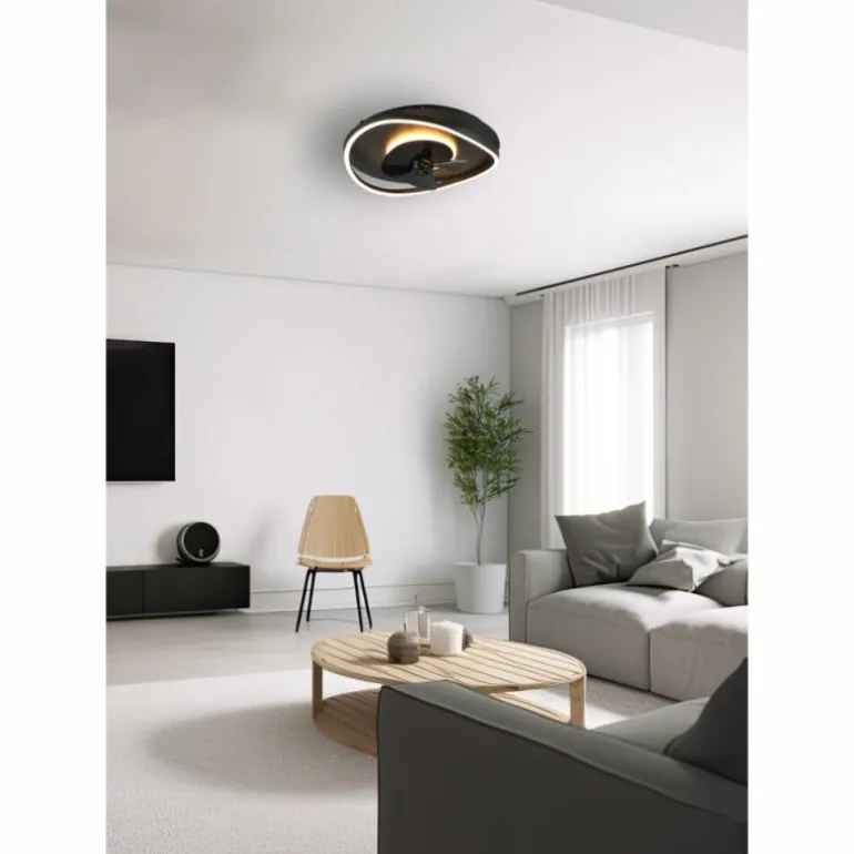 Ventilateur de plafond Reality SORTLAND LED Noir, 1 lumière, Télécommandes