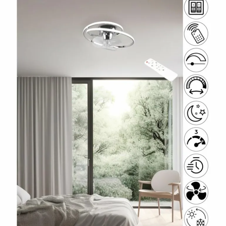 Ventilateur de plafond Reality UMEA LED Chrome, 1 lumière, Télécommandes