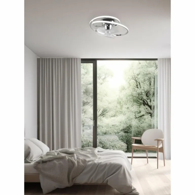 Ventilateur de plafond Reality UMEA LED Chrome, 1 lumière, Télécommandes