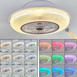 Ventilateur de plafond Riccione LED Blanc, 1 lumière, Télécommandes, Changeur de couleurs