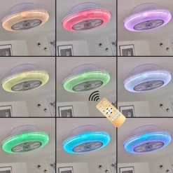 Ventilateur de plafond Riccione LED Blanc, 1 lumière, Télécommandes, Changeur de couleurs