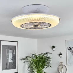 Ventilateur de plafond Riccione LED Blanc, 1 lumière, Télécommandes, Changeur de couleurs