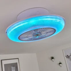 Ventilateur de plafond Riccione LED Blanc, 1 lumière, Télécommandes, Changeur de couleurs