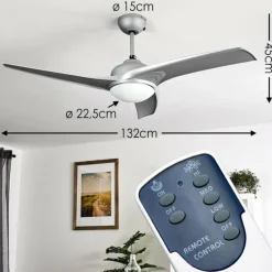 Ventilateur de plafond Sanford Argenté, 1 lumière, Télécommandes