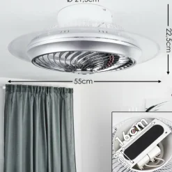 Ventilateur de plafond Tamworth LED Argenté, Transparent, 1 lumière, Télécommandes