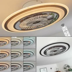 Ventilateur de plafond Terradura LED Chrome, Noir, Blanc, 1 lumière, Télécommandes