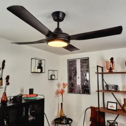 Ventilateur de plafond Tjerne LED Noir, 1 lumière, Télécommandes