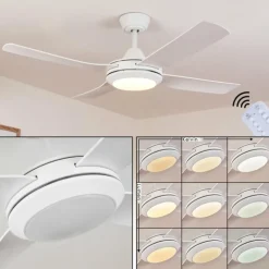 Ventilateur de plafond Tjerne LED Blanc, 1 lumière, Télécommandes