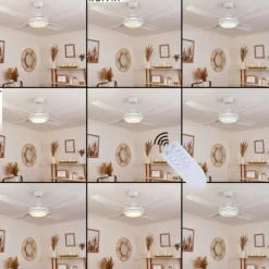 Ventilateur de plafond Tjerne LED Blanc, 1 lumière, Télécommandes