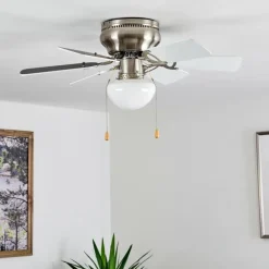 Ventilateur de plafond Trillo Gris, Nickel mat, Blanc, 1 lumière