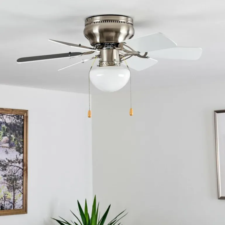 Ventilateur de plafond Trillo Gris, Nickel mat, Blanc, 1 lumière