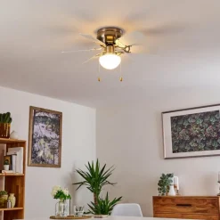Ventilateur de plafond Trillo Gris, Nickel mat, Blanc, 1 lumière