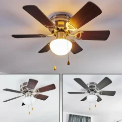 Ventilateur de plafond Trillo Gris, Bois clair, Nickel mat, 1 lumière