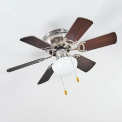 Ventilateur de plafond Trillo Gris, Bois clair, Nickel mat, 1 lumière