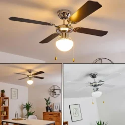 Ventilateur de plafond Valletta Chrome, Noir, Blanc, 1 lumière