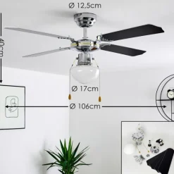 Ventilateur de plafond Valletta Chrome, Noir, Blanc, 1 lumière