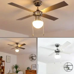 Ventilateur de plafond Valletta Chrome, Argenté, Blanc, 1 lumière