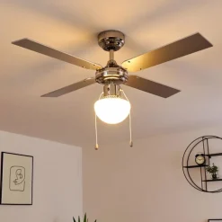 Ventilateur de plafond Valletta Chrome, Argenté, Blanc, 1 lumière