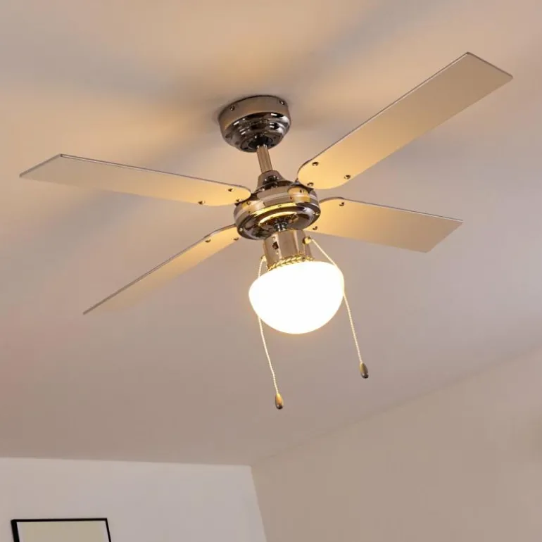 Ventilateur de plafond Valletta Chrome, Argenté, Blanc, 1 lumière