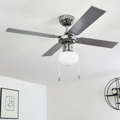 Ventilateur de plafond Valletta Chrome, Argenté, Blanc, 1 lumière